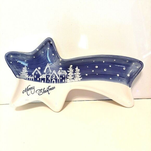 Christmas Tidbit Tray Shooting Star  Snow Ceramiche Fabbro Made in Italy - Picture 1 of 5